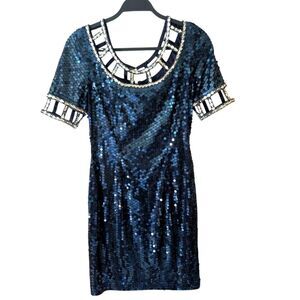 Nite Line Sequin Cutout Cocktail Retro 80s Glam Mini Dress Size 8